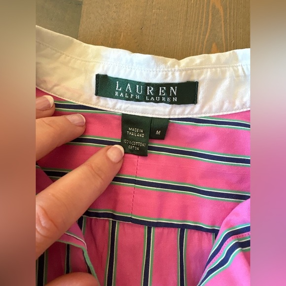 Ralph Lauren Pink and Blue Striped Button-Down Shirt Size Medium - Picture 4 of 7